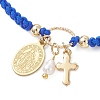 Oval with Virgin Mary & Cross 304 Stainless Steel & Natural Freshwater Pearl Charm Bracelets BJEW-JB12928-5