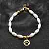 304 Stainless Steel Flat Round with Paw Print Charm Bracelets for Women BJEW-C098-11G-2