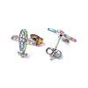 Ion Plating(IP) 304 Stainless Steel Plane Stud Earring Findings EJEW-I285-14MC-2