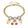 Duo Tone 304 Stainless Steel Enamel Red Cherry Leaf Charm Bracelets for Women SA-CBA717A-05G-2