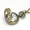 Alloy Flat Round with Number Pendant Necklace Quartz Pocket Watch X-WACH-N011-28-4