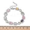 Brass Micro Pave Cubic Zirconia & Cat Eye Rectangle & Square & Oval Link Chain Bracelets for Women BJEW-G764-08P-5