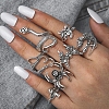 7Pcs 7 Style Skull & Snake & Butterfly & Mushroom & Claw Alloy Cuff Rings Set for Halloween HAWE-PW0001-240-3