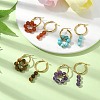 4 Pairs 4 Style NNatural & Synthetic Mixed Genstone Round Beaded Dangle Hoop Earrings EJEW-TA00296-2