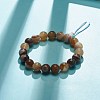 Natural Agate Round Beads Stretch Bracelet BJEW-JB07235-05-2