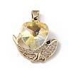 Real 18K Gold Plated Rack Plating Brass Micro Pave Cubic Zirconia Pendants KK-C015-28G-14-1