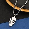 201 Stainless Steel Laser Cut Leaf Pendant Box Chain Necklaces for Women Men NJEW-Q004-08P-3