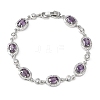 Oval Brass Micro Pave Cubic Zirconia Link Chain Bracelets for Women BJEW-D387-04P-6