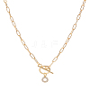 1Pc 304 Stainless Steel Chain & Brass Micro Pave Cubic Zirconia Letter Pendant Necklaces NJEW-LP0001-36O-G-1