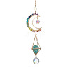 Wire Wrapped Gemstone Chip & Brass Moon Pendant Decoration HJEW-TA00089-4