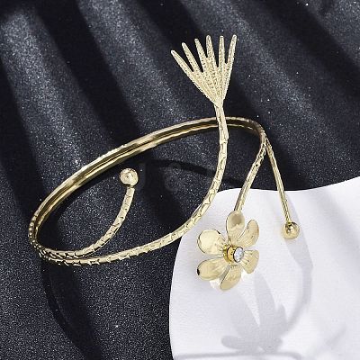 Flower Alloy Arm Cuff Bangles for Girl Women AJEW-A063-01G-G-1