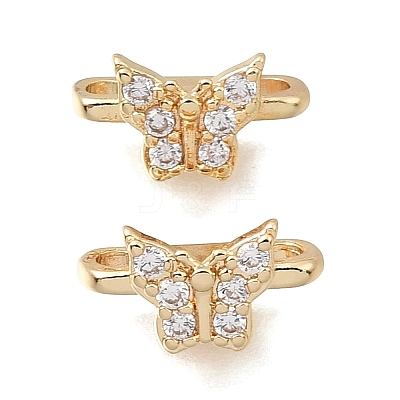 Brass Micro Pave Clear Cubic Zirconia 2-Loop Butterfly Spacer Bars KK-C258-14LG-1