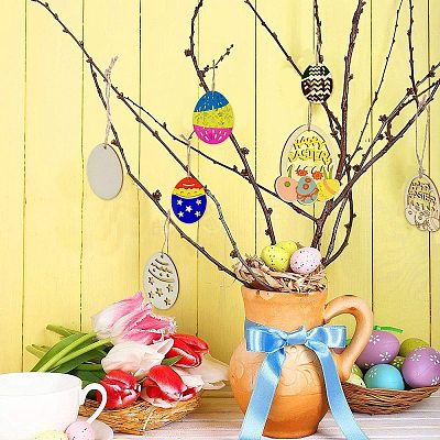 5 Sets 5 Styles DIY Easter Egg Shape Wood Pendant Decorations DIY-CJ0002-18-1