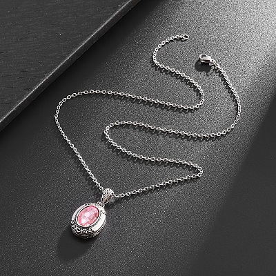 Alloy Acrylic Oval Photo Locket Pendant Necklaces for Women WGC3FDF-02-1