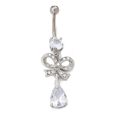Alloy Crystal Rhinestone Dangle Curved Barbell Belly Rings LS-AJEW-R007-04P-05-1