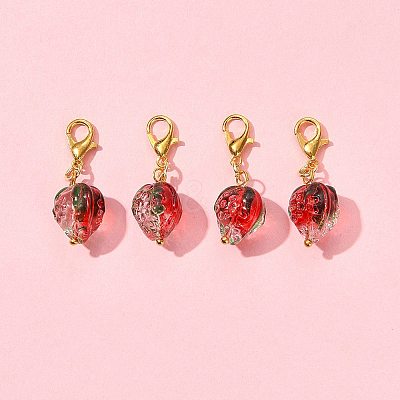 4Pcs Handmade Lampwork Strawberry Pendant Decorations HJEW-FS00041-02-1