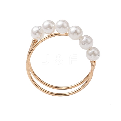 Round Shell Pearl Beaded Ring RJEW-TA00133-1