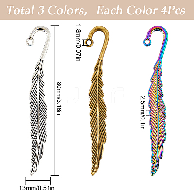 12Pcs 3 Style Alloy Bookmarks Finding with Hole PALLOY-SC0004-29-1