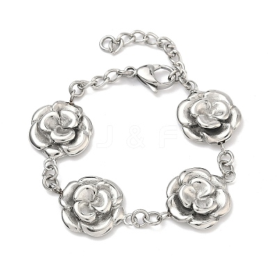 Stainless Steel Flower Link Chain Bracelets for Women LS-BJEW-A033-03P-1