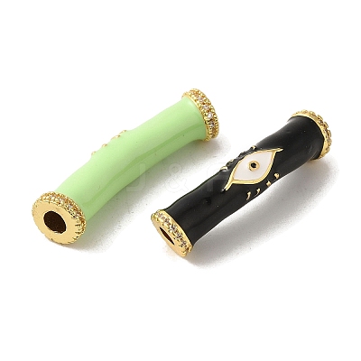 Brass Micro Pave Cubic Zirconia with Enamel Tube Beads KK-R162-037G-1