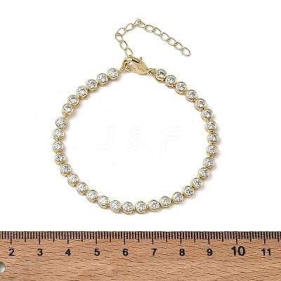 Brass Pave Cubic Zirconia Flat Round Link Chain Bracelets KK-CBA6980-17G-B-1