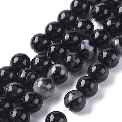 Natural Striped Agate/Banded Agate Beads Strands G-G582-10mm-60-1
