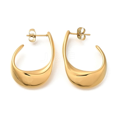 Ion Plating(IP) 304 Stainless Steel Oval Stud Earrings for Women EJEW-S227-60G-1