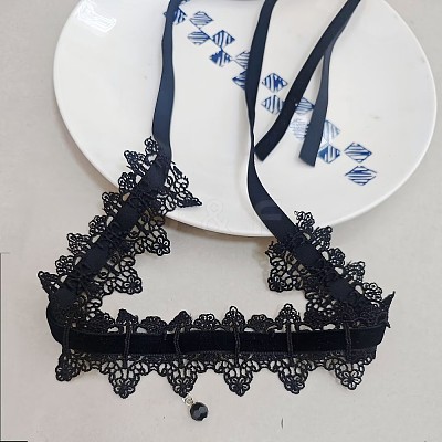 Polyester Flower Lace Wrap Knot Choker Necklaces for Women FS-WGE4196-03-1
