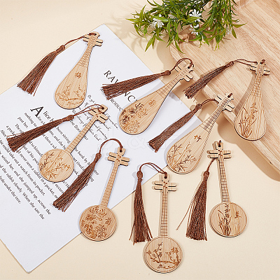 8Pcs 8 Style Ancient Style Bamboo Bookmarks AJEW-GO0001-48-1