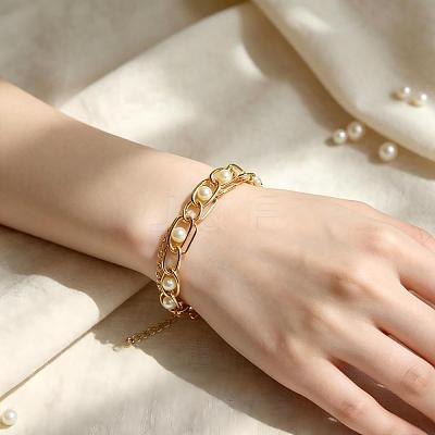 Vintage White Round Imitation Pearl Iron Chain 2-Strand Bracelets for Women HP8707-1