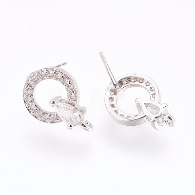 Brass Micro Pave Cubic Zirconia Stud Earring Findings X-KK-F753-09P-RS-1