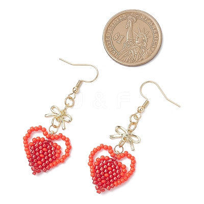 Handmade Glass Seed Beads Heart Dangle Earrings EJEW-MZ00577-05-1
