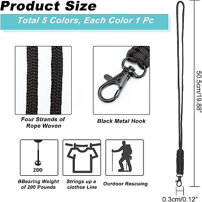 5Pcs 5 Colors Polypropylene Fiber Braided Neck Lanyards AJEW-NB0003-55-1