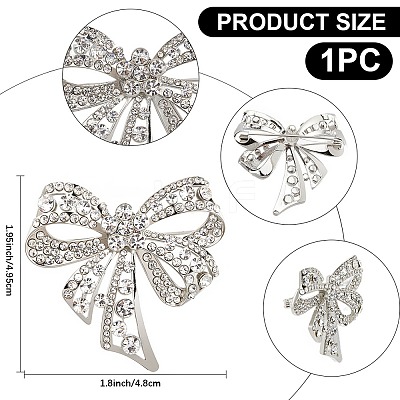 1Pc Bowknot Alloy Rhinestone Lapel Pins for Clothes JEWB-CP0001-43-1