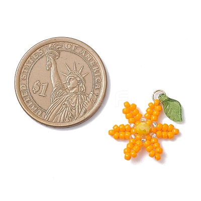 Glass Seed Beaded Flower Pendants PALLOY-TA00345-02-1