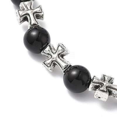 3Pcs Natural Black Onyx & Larvikite & Malaysia Jade Round Beads Stretch Bracelets BJEW-JB12343-1