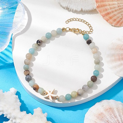 Natural Flower Amazonite & Synthetic Turquoise Charm Anklets for Women AJEW-AN00616-04-1