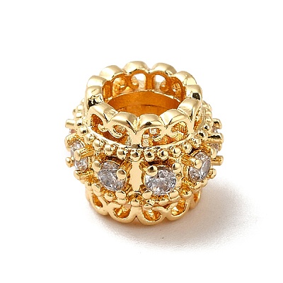 Brass Micro Pave Cubic Zirconia European Beads KK-M233-25G-1