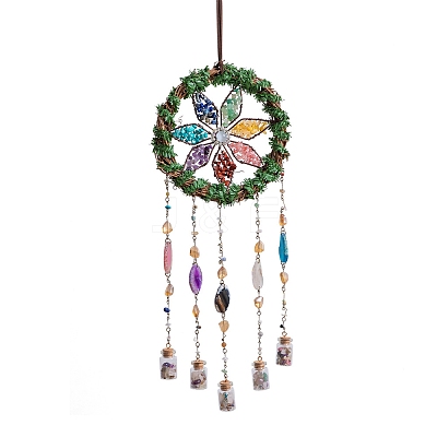 7 Chakra Natural & Synthetic Gemstone Chips Wreath Hanging Suncatchers HJEW-F023-04-1