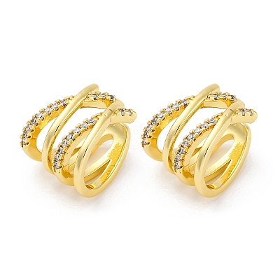 Rack Plating Brass Micro Pave Clear Cubic Zirconia Cuff Earrings EJEW-H147-08G-1