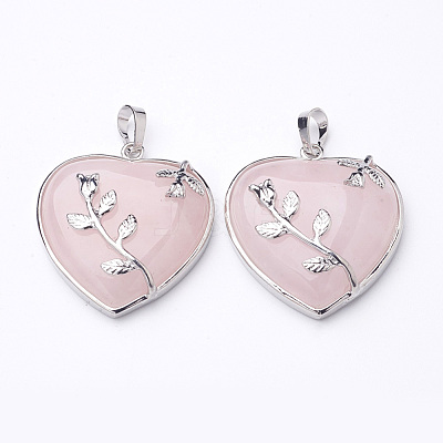 Heart Natural Rose Quartz Pendants GP356-1-1