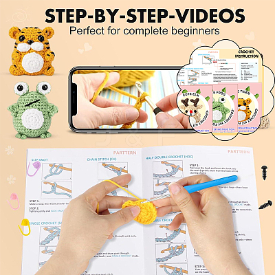 1 Set Elk/Tiger/Frog DIY Knitting Kits for Beginners DIY-SC0026-48-1