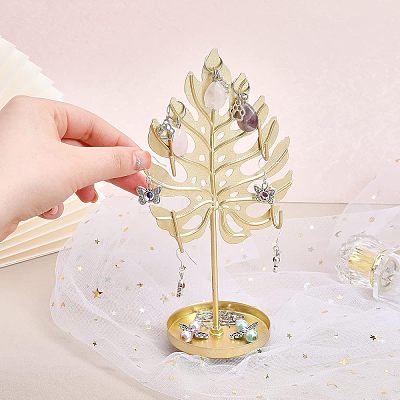 Iron Earring Display Stands with Round Tray EDIS-WH0016-018B-1