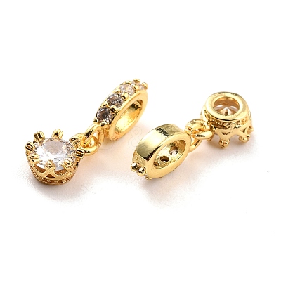 Brass Micro Pave Cubic Zirconia European Dangle Charms KK-A156-15G-RS-1
