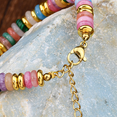 Synthetic Cherry Quartz &  Natural Amethyst & Synthetic Malachite Rondelle Beaded Bracelets FS-WGEAC01-01-1