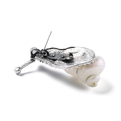 Snail White Natural Conch Shell Fossil Brooch Pin JEWB-A020-02AS-01-1