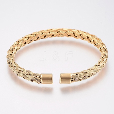 Ion Plating(IP) 304 Stainless Steel Cuff Bangles Torque Bangles BJEW-H570-27G-1