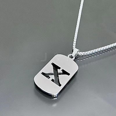 Rectangle with Laser Cut Letter 201 Stainless Steel Initial Pendant Necklaces WGA5E8C-24-1