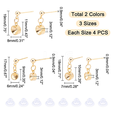 24Pcs 3 Styles 304 Stainless Steel Stud Earring Settings STAS-UN0027-41-1