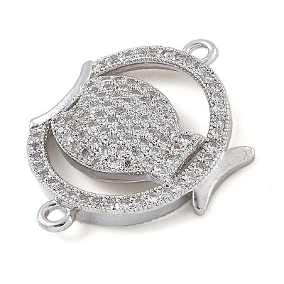 Rack Plating Brass Micro Pave Clear Cubic Zirconia Fish Connector Charms kk-A234-46P-1